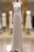 Weitese Formal WomenS Dress White Halter Light Wedding Dress Bride Dress Fishtail Evening Dress Formal Prom Dress Stores