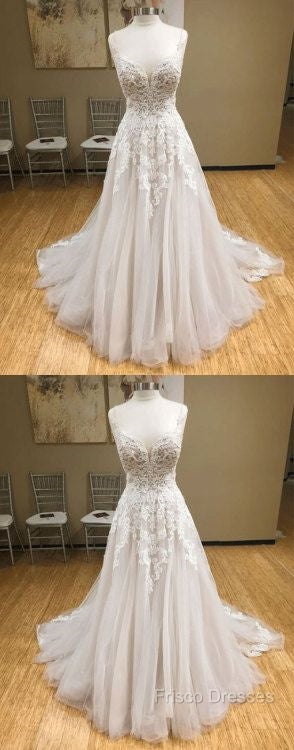 Wh V Neck Tulle Long Formal Prom Dress, Lace Formal Dress, White Lace Wedding Dress Secondary image