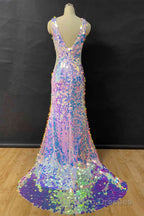 Mermaid V-Neck Sequined Long Formal Prom Dress