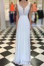White A-line chiffon lace long Formal Prom Dresses, white bridesmaid Dresses