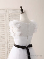 White A-Line Lace Tulle Long Prom Dress, White Evening Dress