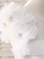 White A-Line Lace Tulle Long Prom Dress, White Evening Dress