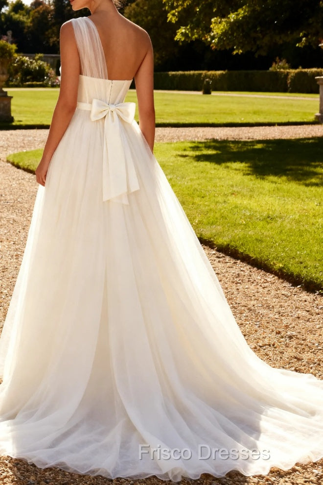 White A Line One Shoulder Corset Long Prom Dress With Slit