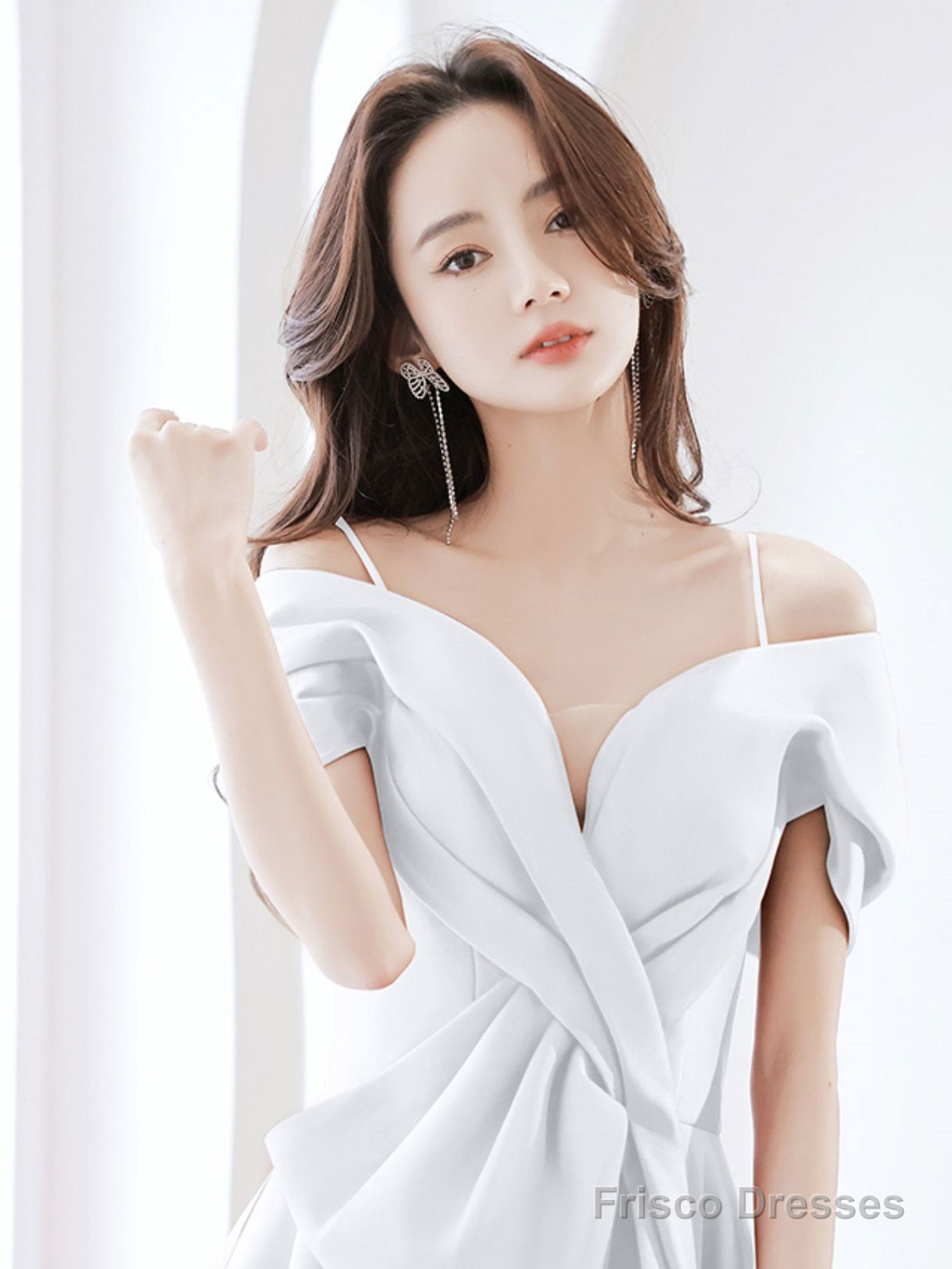 White A-Line Satin Long Prom Dress, White Formal Dress Secondary image