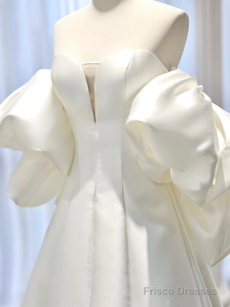 White A-Line Satin Long Prom Dress, White Satin Long Formal Dress Secondary image
