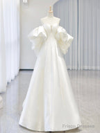 White A-Line Satin Long Prom Dress, White Satin Long Formal Dress