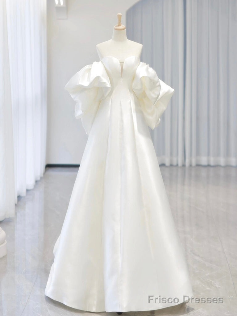 White A-Line Satin Long Prom Dress, White Satin Long Formal Dress