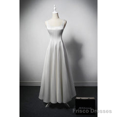 White A Line Satin Prom Dress French Style Formal Dress