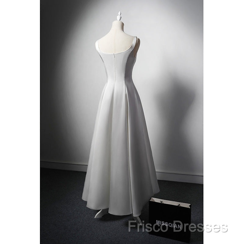 White A Line Satin Formal Prom Dress French Style Formal Dress