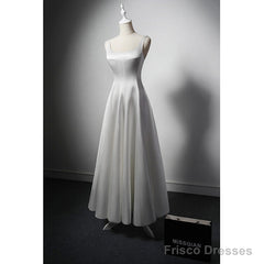 White A Line Satin Prom Dress French Style Formal Dress