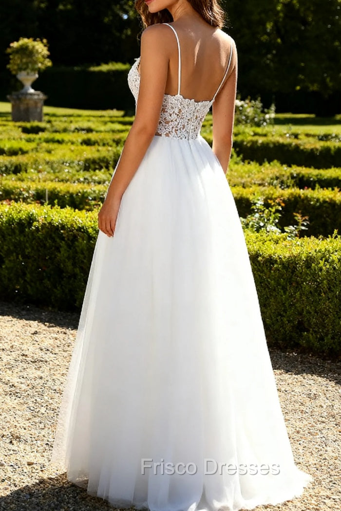 White A Line Spaghetti Straps Engagement Dress With Lace