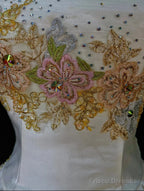 White A-Line Strapless Satin Sequins Long Prom Dress Embroidered Applique Wedding Dress