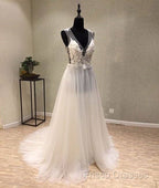 White A-Line Tulle Lace Long Formal Prom Dress, White Wedding Dress