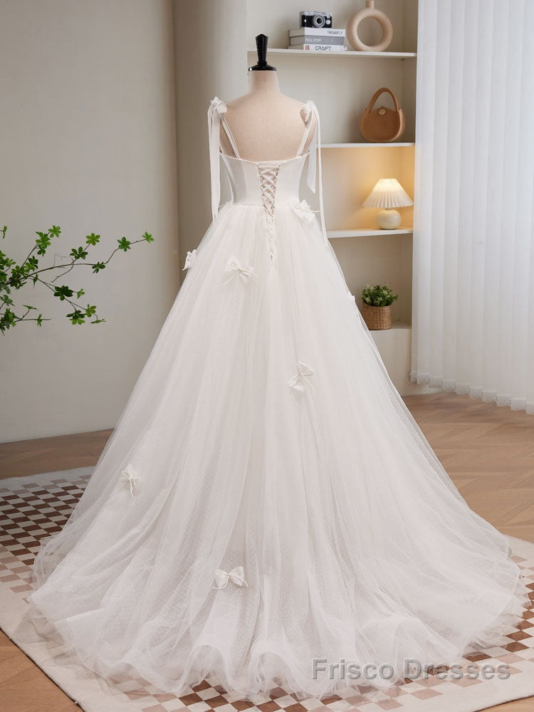 White A-line Tulle Long Prom Dress, White Tulle Formal Dress Secondary image