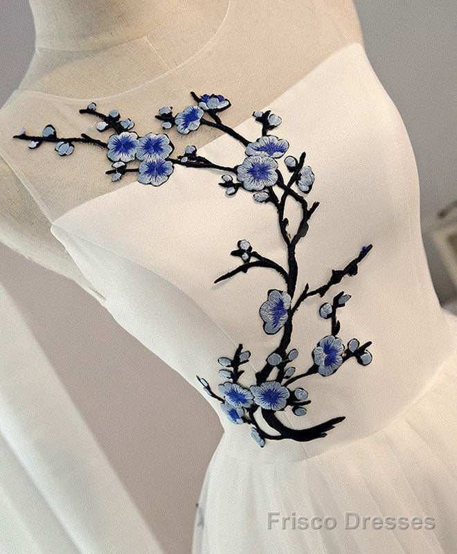 White A-Line Tulle Short Prom Dress, White Evening Dress Secondary image