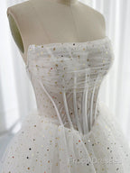 White A-Line Tulle Star Short Formal Prom Dress, White Cute Homecoming Dress