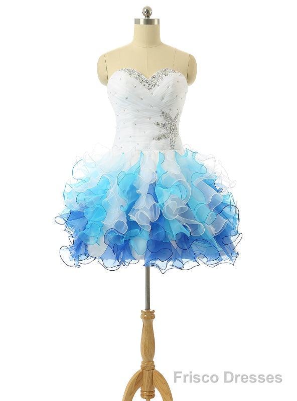 White And Blue Organza Knee Length Cocktail Dresses Main image