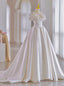 White Ball Gown Satin Off the Shoulder Flower Wedding Dress