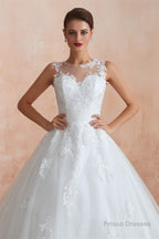 White Ball Gown Tulle Lace Appliques Sweetheart Sequins Wedding Dresses