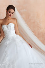 White Ball Gown Tulle Lace Appliques Sweetheart Sequins Wedding Dresses