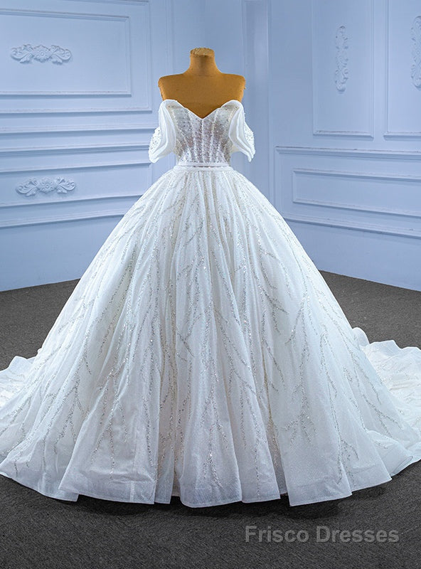 White Ball Gown Tulle Sequins Pearls Wedding Dress Main image