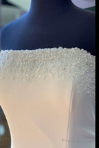 White Beaded Strapless Mermaid Long Bridal Gown Off Shoulder