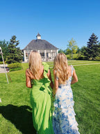 White Blue Floral A-Line Prom Dresses Long Evening Gown