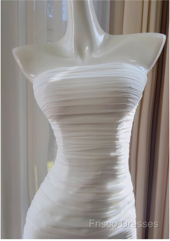 White Bodycon Dress Strapless Chiffon Long Formal Prom Dress Simple Formal Dress
