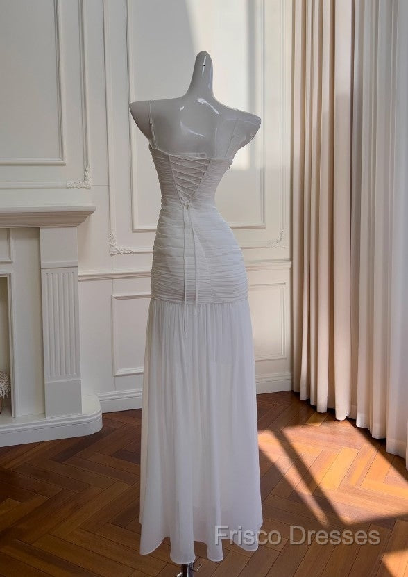 White Bodycon Dress Strapless Chiffon Long Formal Prom Dress Simple Formal Dress