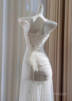 White Bodycon Dress Strapless Chiffon Long Formal Prom Dress Simple Formal Dress