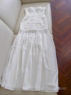 White Bodycon Dress Strapless Chiffon Long Formal Prom Dress Simple Formal Dress