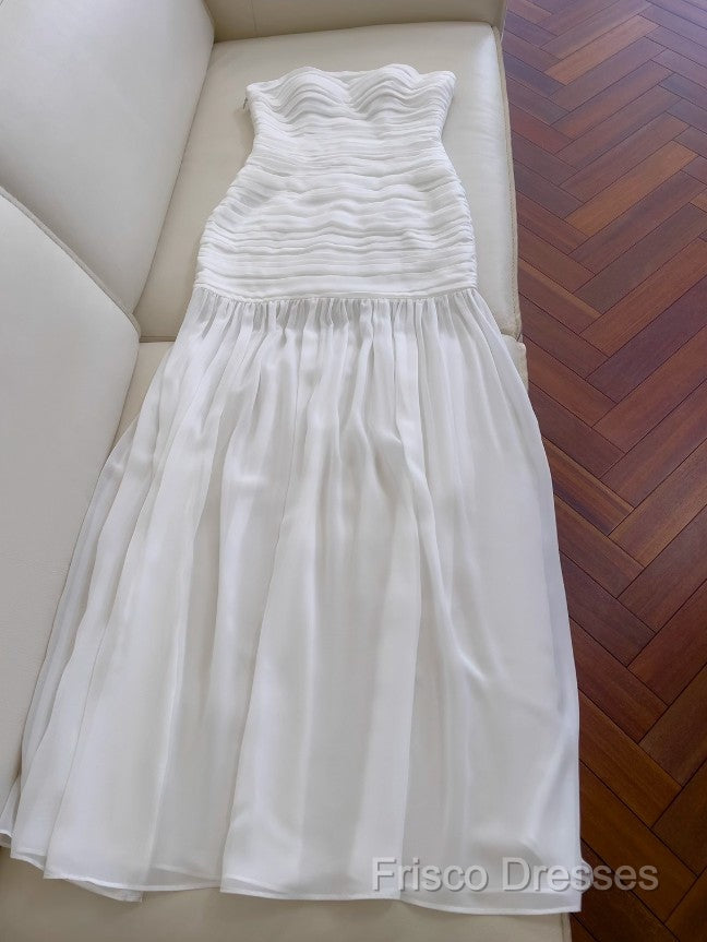 White Bodycon Dress Strapless Chiffon Long Formal Prom Dress Simple Formal Dress