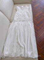 White Bodycon Dress Strapless Chiffon Long Formal Prom Dress Simple Formal Dress