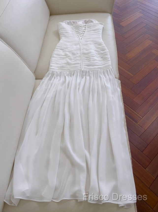 White Bodycon Dress Strapless Chiffon Long Formal Prom Dress Simple Formal Dress