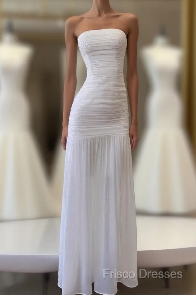 White Bodycon Dress Strapless Chiffon Long Formal Prom Dress Simple Formal Dress Main image