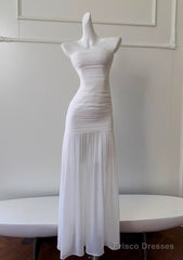 White Bodycon Dress Strapless Chiffon Long Prom Dress Simple Evening Dress
