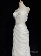 White Bodycon Satin Tulle Long Formal Prom Dress Simple Wedding Dress