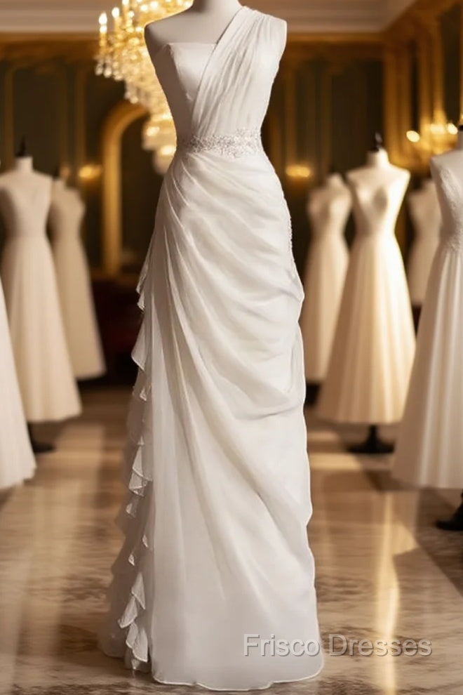 White Bodycon Satin Tulle Long Formal Prom Dress Simple Wedding Dress Main image