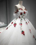 White Charro Quinceanera Dresses Floral Flowers
