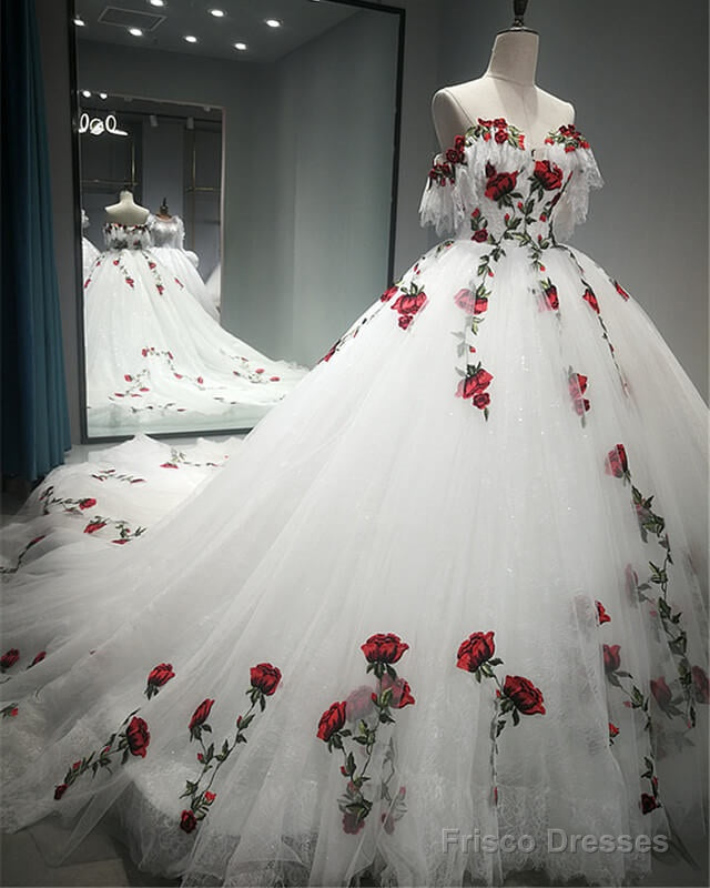 White Charro Quinceanera Dresses Floral Flowers Main image