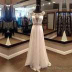 White Chiffon Golden Beaded Evening Dress Long Prom Dress