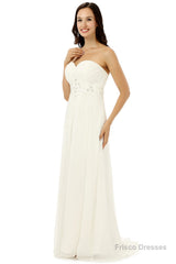 White Chiffon Sweetheart With Pleats Beading Bridesmaid Dresses