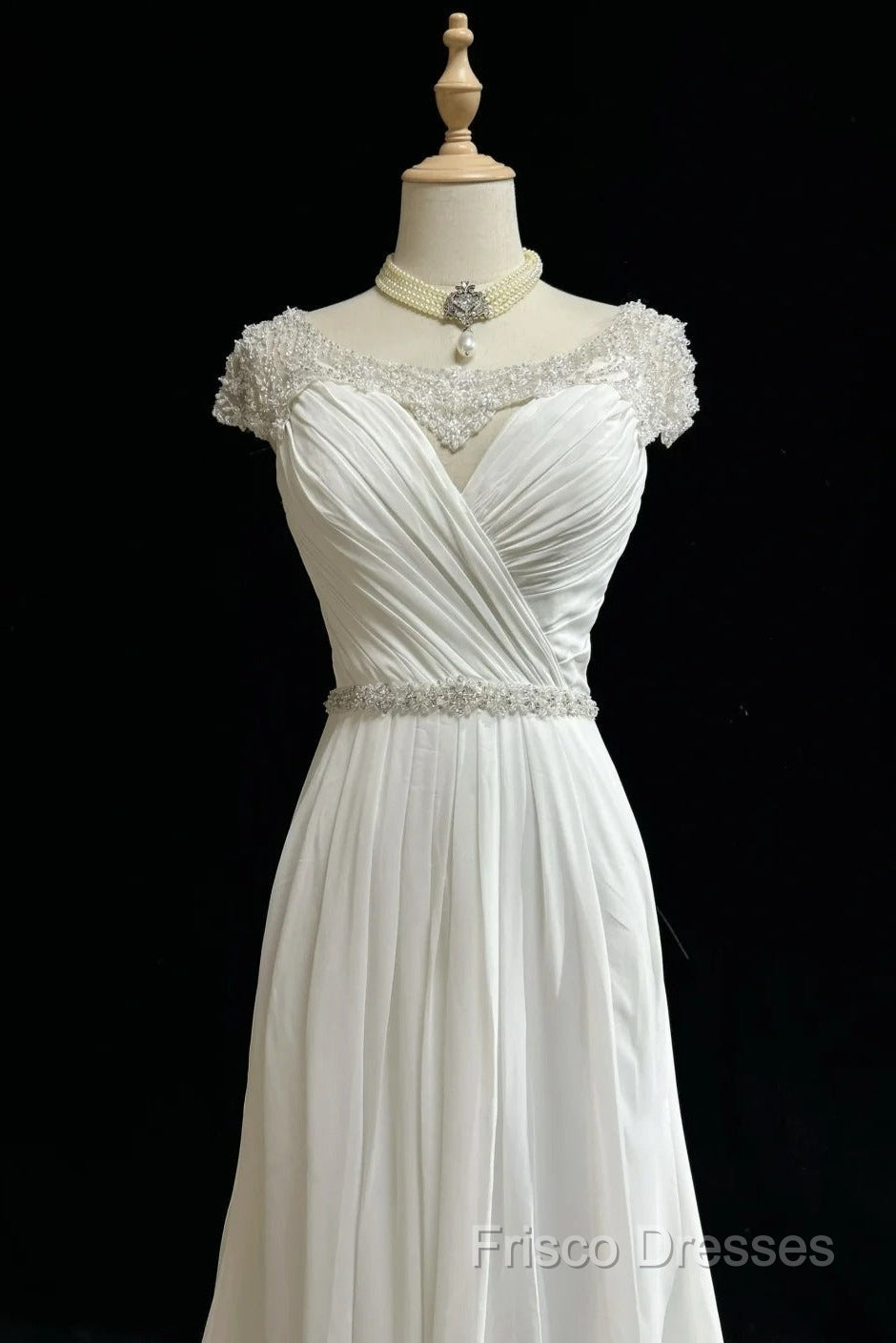 White Elegant A-Line Chiffon V-Neck Long Formal Prom Dress With Beading Simple Wedding Dress