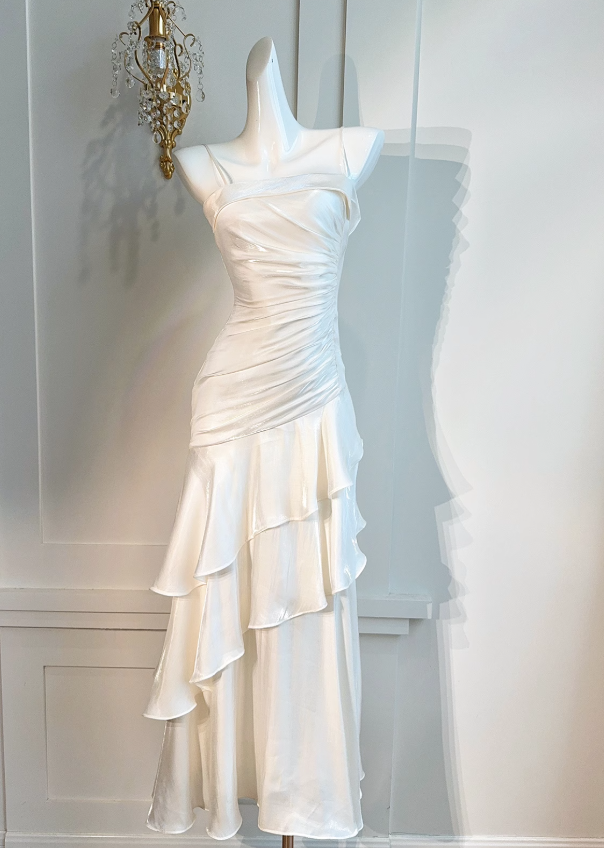 Vintage-Inspired Birthday Party Dresses Under $160 White Ruffled Layered Fairytale Graduation Prom Dresses