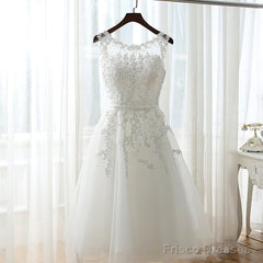 White Graduation Dresses, Round Neckline Tea Length Party Dress, Cute Formal Dress