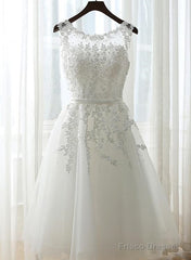 White Graduation Dresses, Round Neckline Tea Length Party Dress, Cute Formal Dress