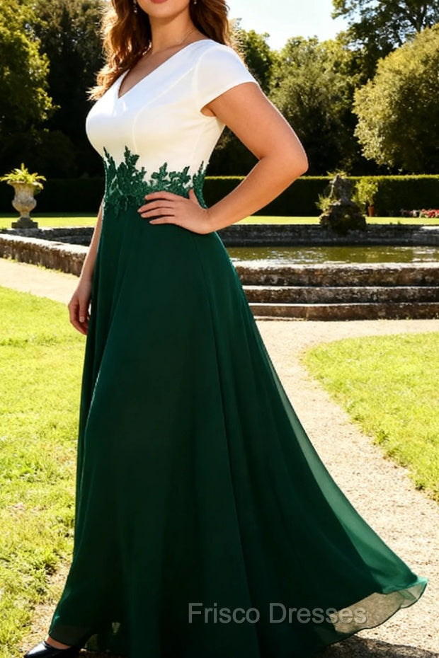 White Green A Line V Neck Appliqued Mother Of The Bride Dresses