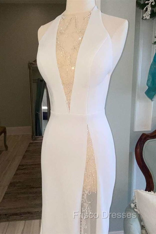 White Halter Open Back Mermaid Long Wedding Dress V-Neck Secondary image