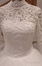White/Ivory Long Sleeve Lace Muslim Wedding Dress Uk High Neck Bridal Gown