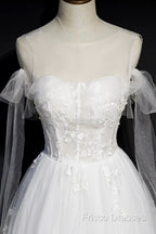 White Lace A-Line Tea Length Formal Prom Dress